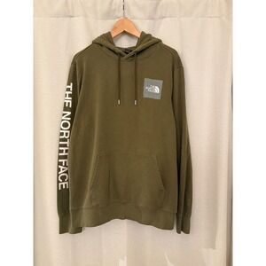 The North Face Mens Olive Green Box Logo Sleeve Graphic Pullover Hoodie Large